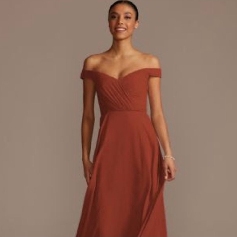 David's Bridal Off The Shoulder Cinnamon Bridesmaid Dress